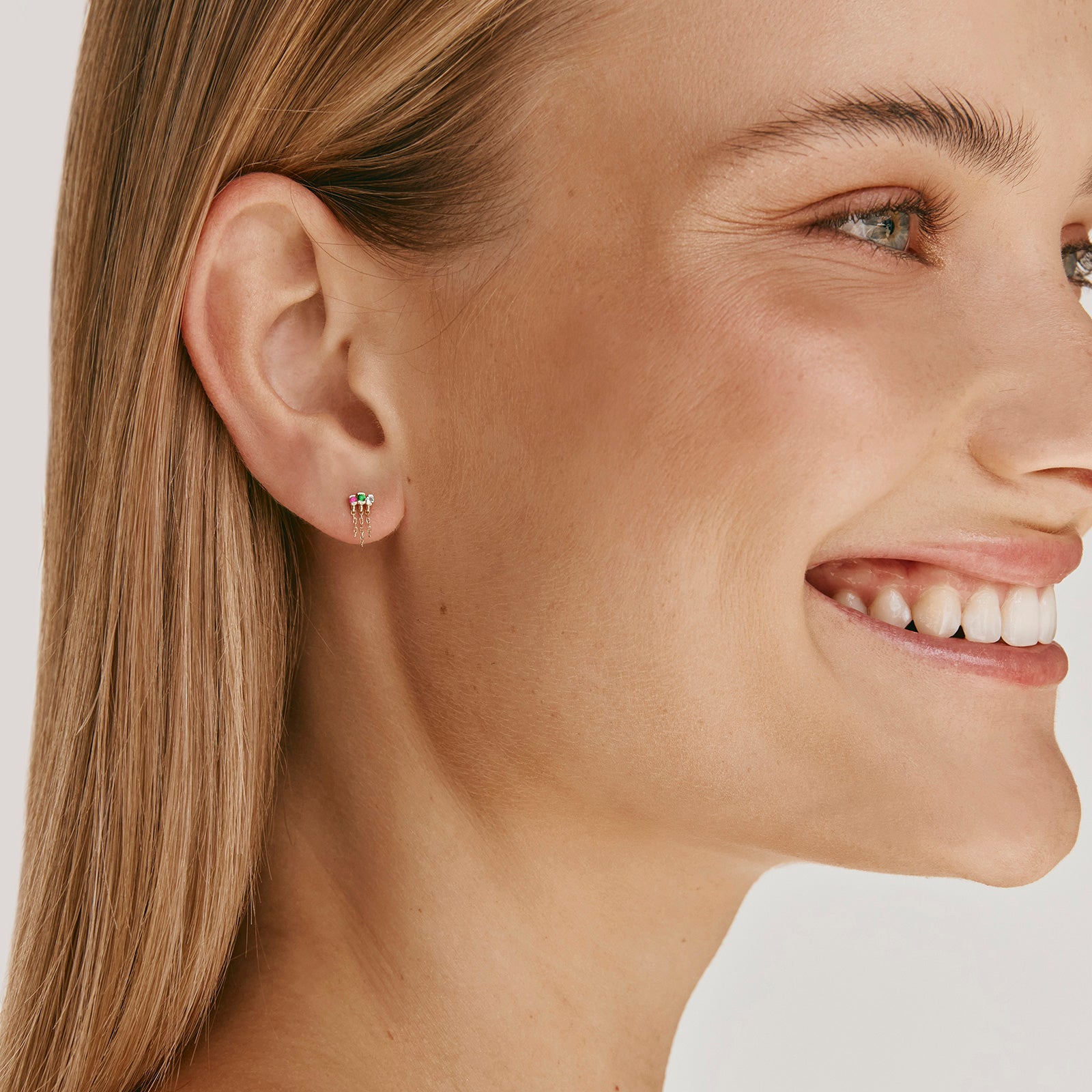 14K GOLD TOPAZ / TSAVORITE / SAPPHIRE CHAIN STUDS