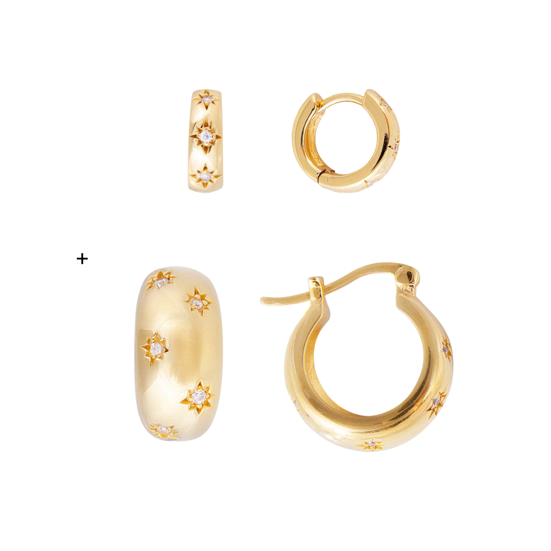 Starburst Flared Hoops & Starburst Huggies Bundle
