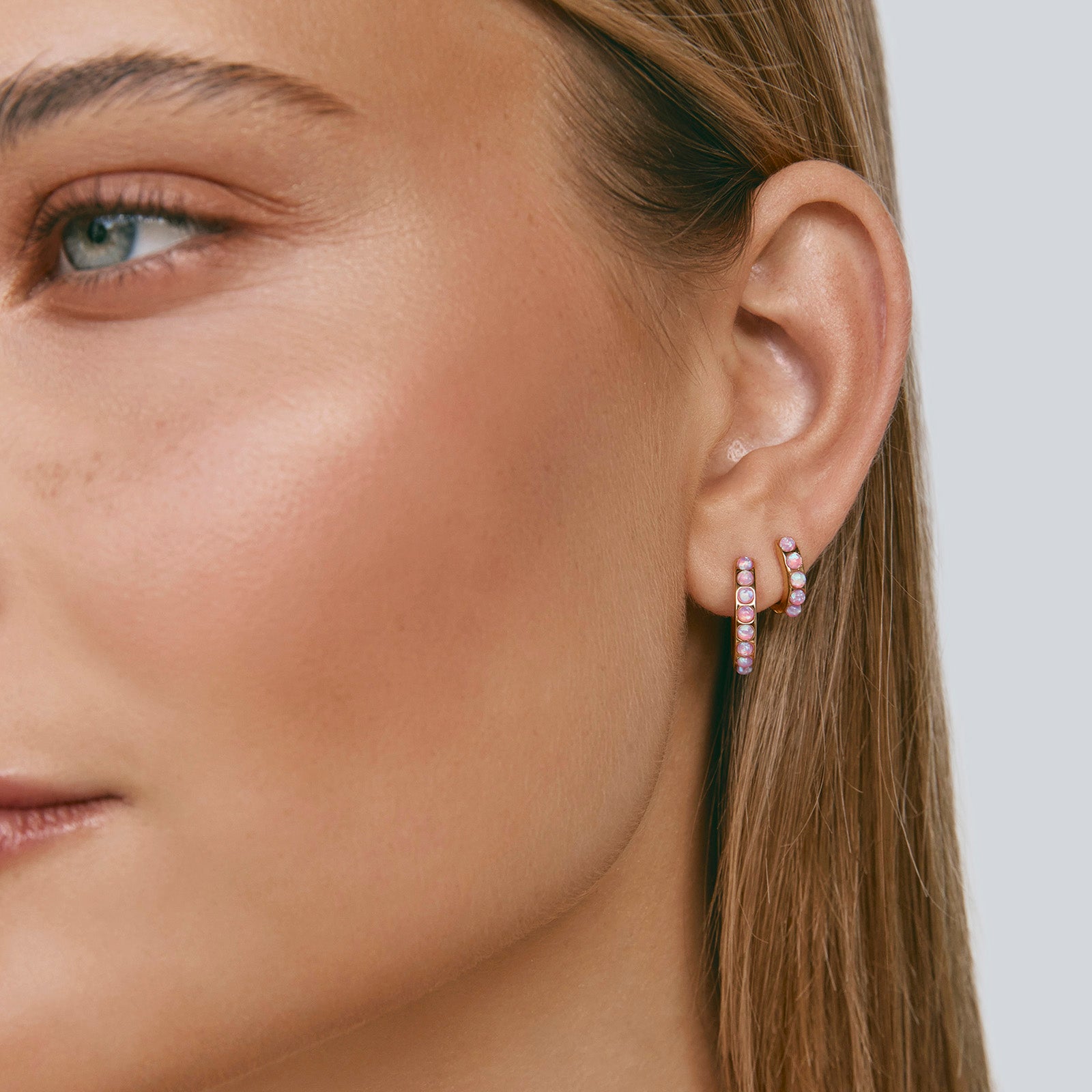 PINK OPAL CRYSTAL MIDI HOOPS