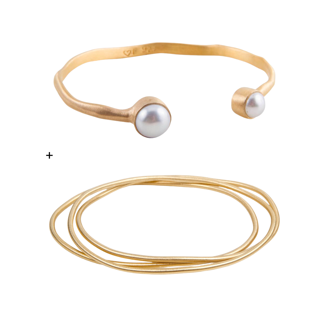 Multi Bangle Set & Double Pearl Cuff Bundle