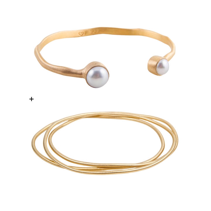 Multi Bangle Set & Double Pearl Cuff Bundle
