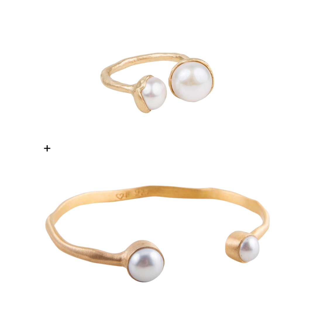Double Pearl Ring & Double Pearl Cuff Bundle