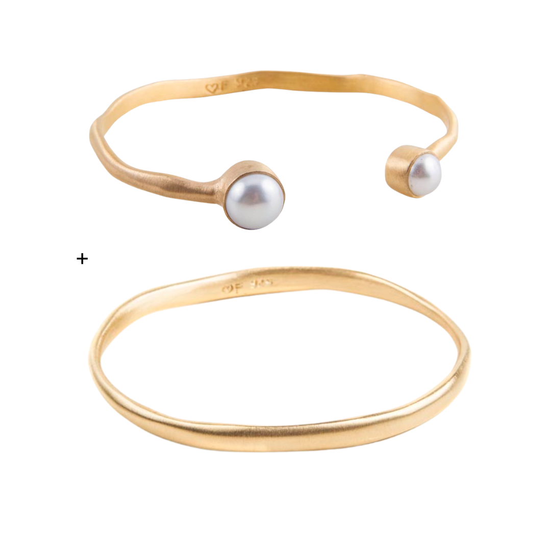 Double Pearl Cuff & Brushed Bangle Bundle