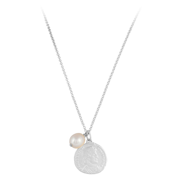 ANCIENT COIN PEARL NECKLACE - SILVER