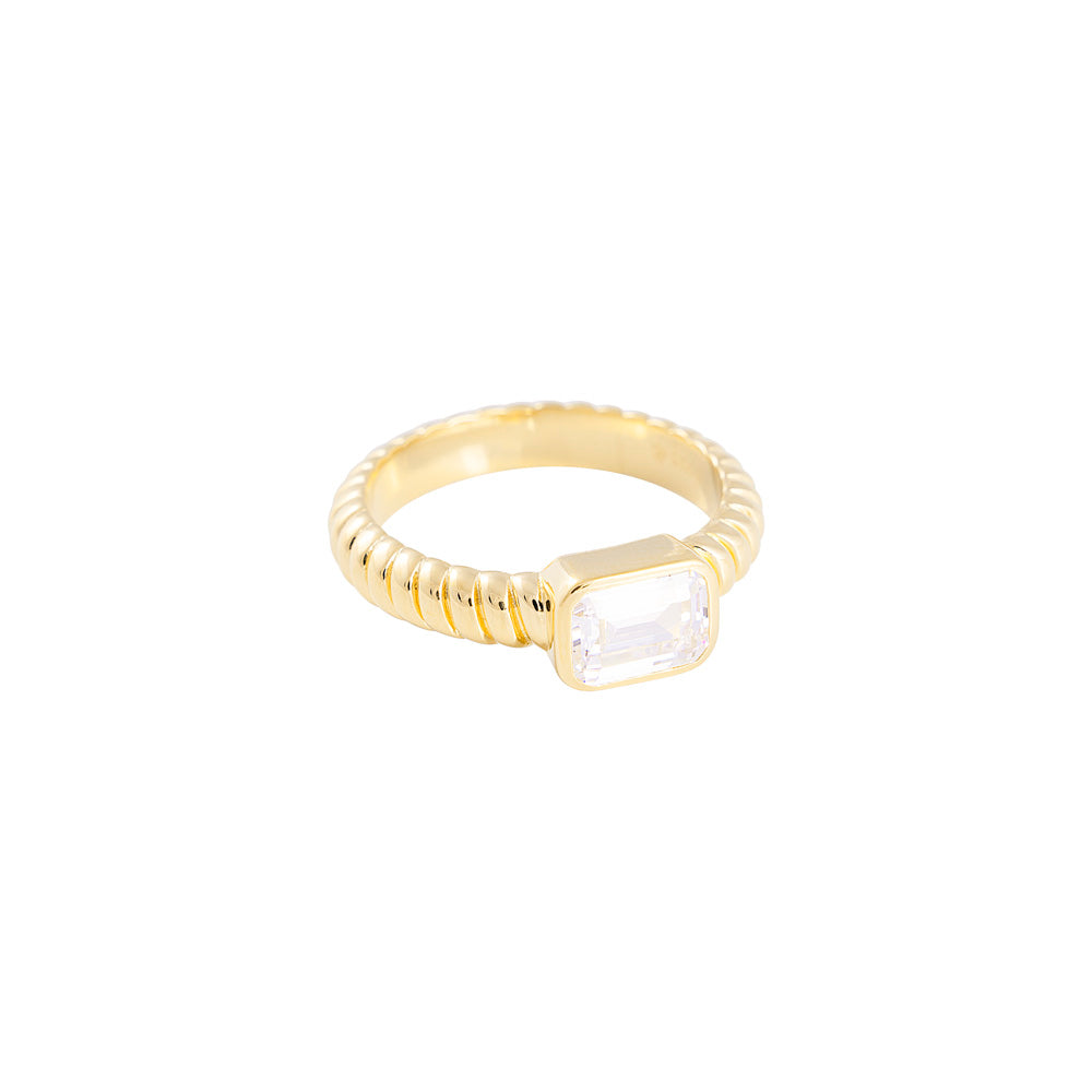 EMERALD CUT CROISSANT RING