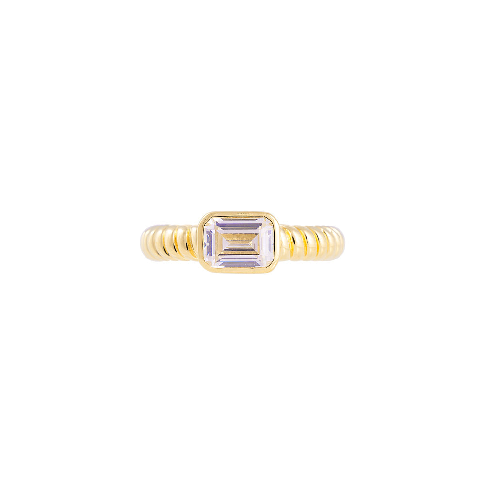 EMERALD CUT CROISSANT RING