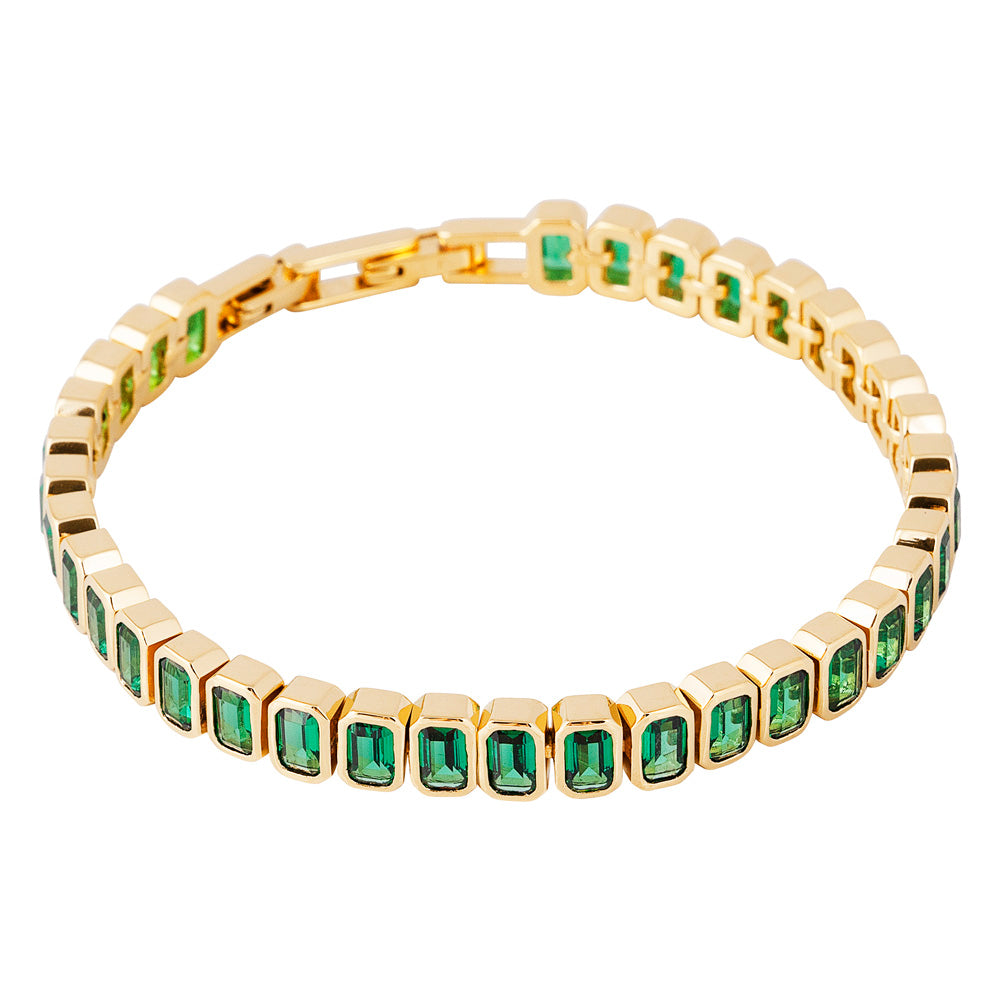 GREEN EMERALD CUT TENNIS BRACELET