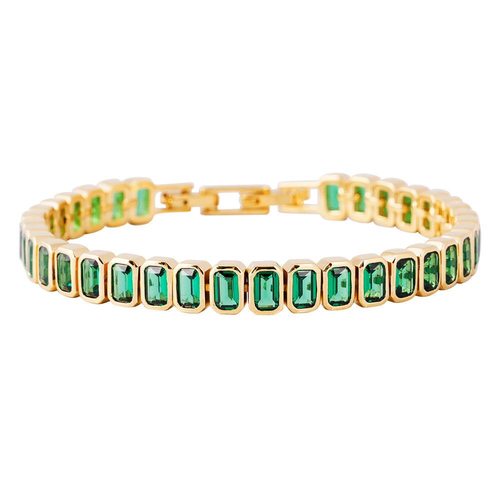 GREEN EMERALD CUT TENNIS BRACELET