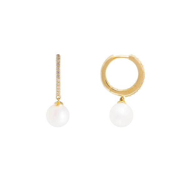 14K DIAMOND PAVE PEARL HOOPS