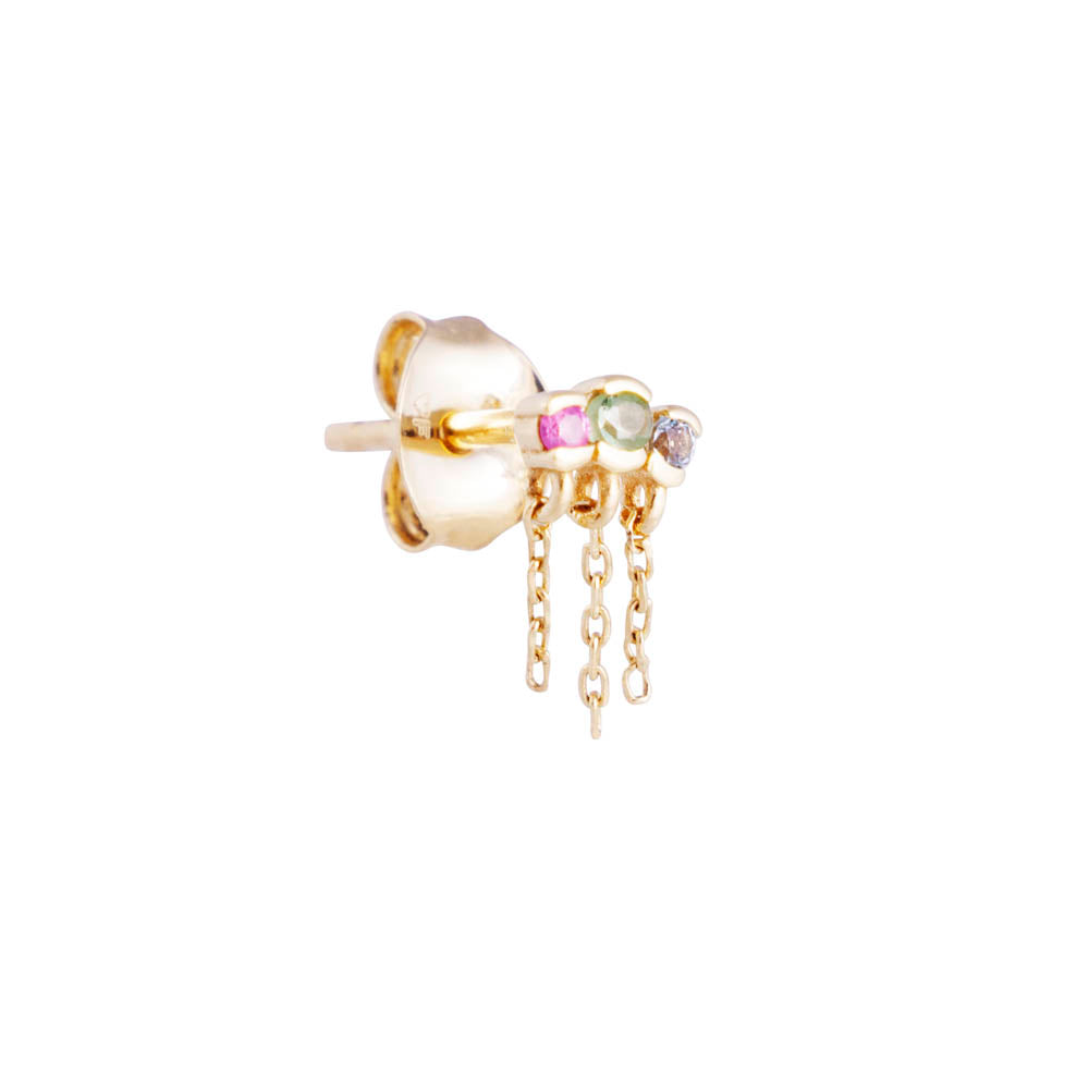 14K GOLD TOPAZ / TSAVORITE / SAPPHIRE CHAIN STUDS