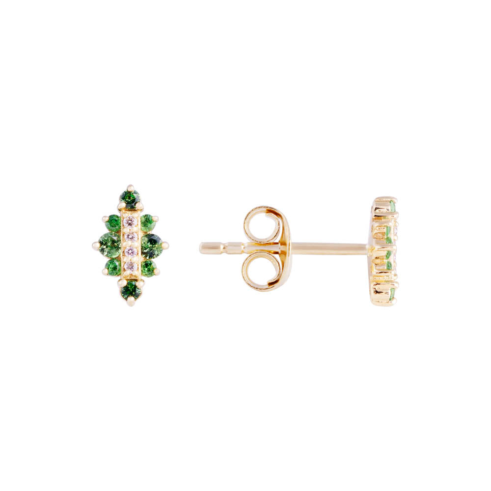 14K GOLD DIAMOND & TSAVORITE ISLA STUDS