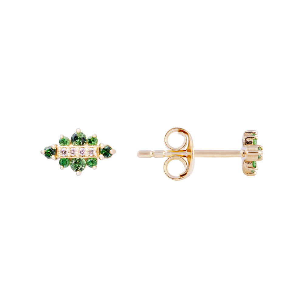 14K GOLD DIAMOND & TSAVORITE ISLA STUDS