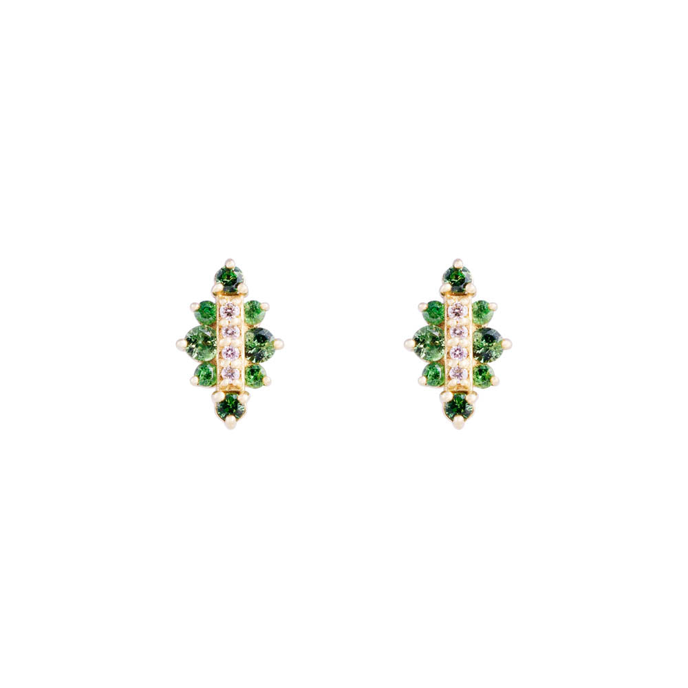 14K GOLD DIAMOND & TSAVORITE ISLA STUDS