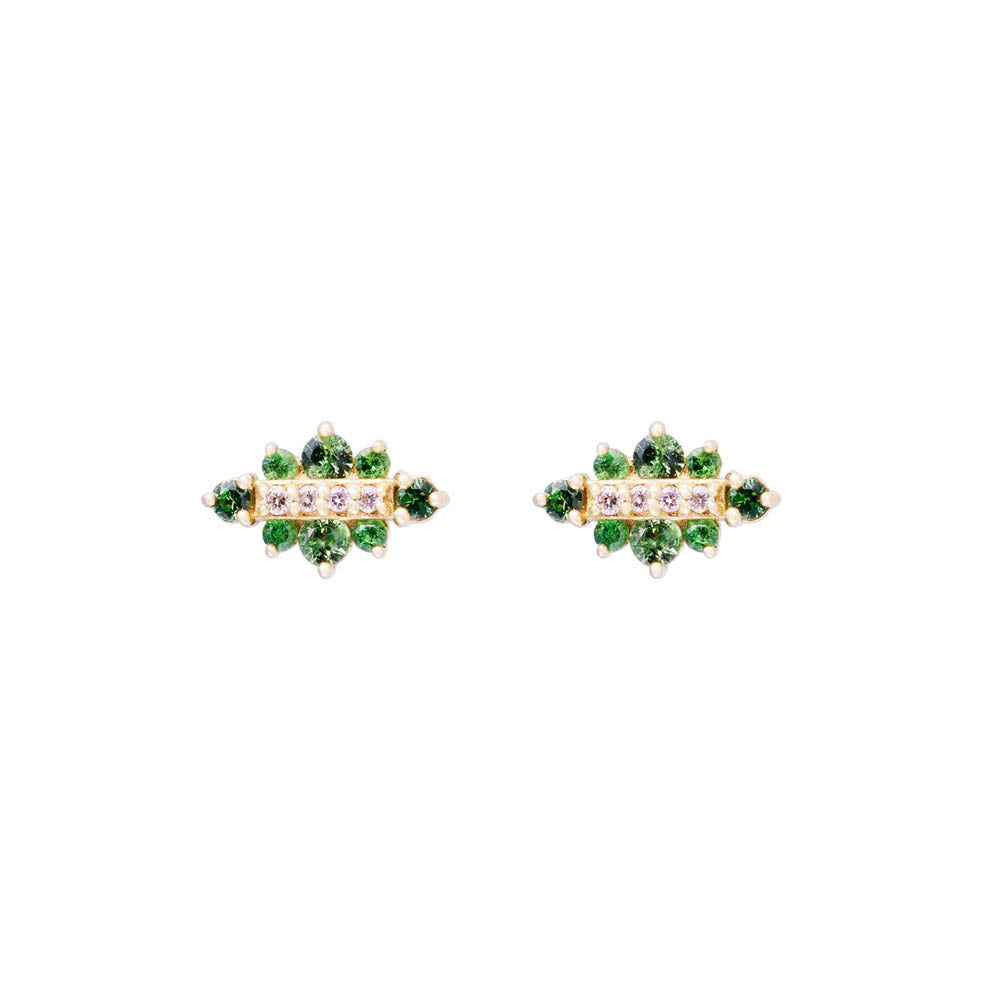 14K GOLD DIAMOND & TSAVORITE ISLA STUDS