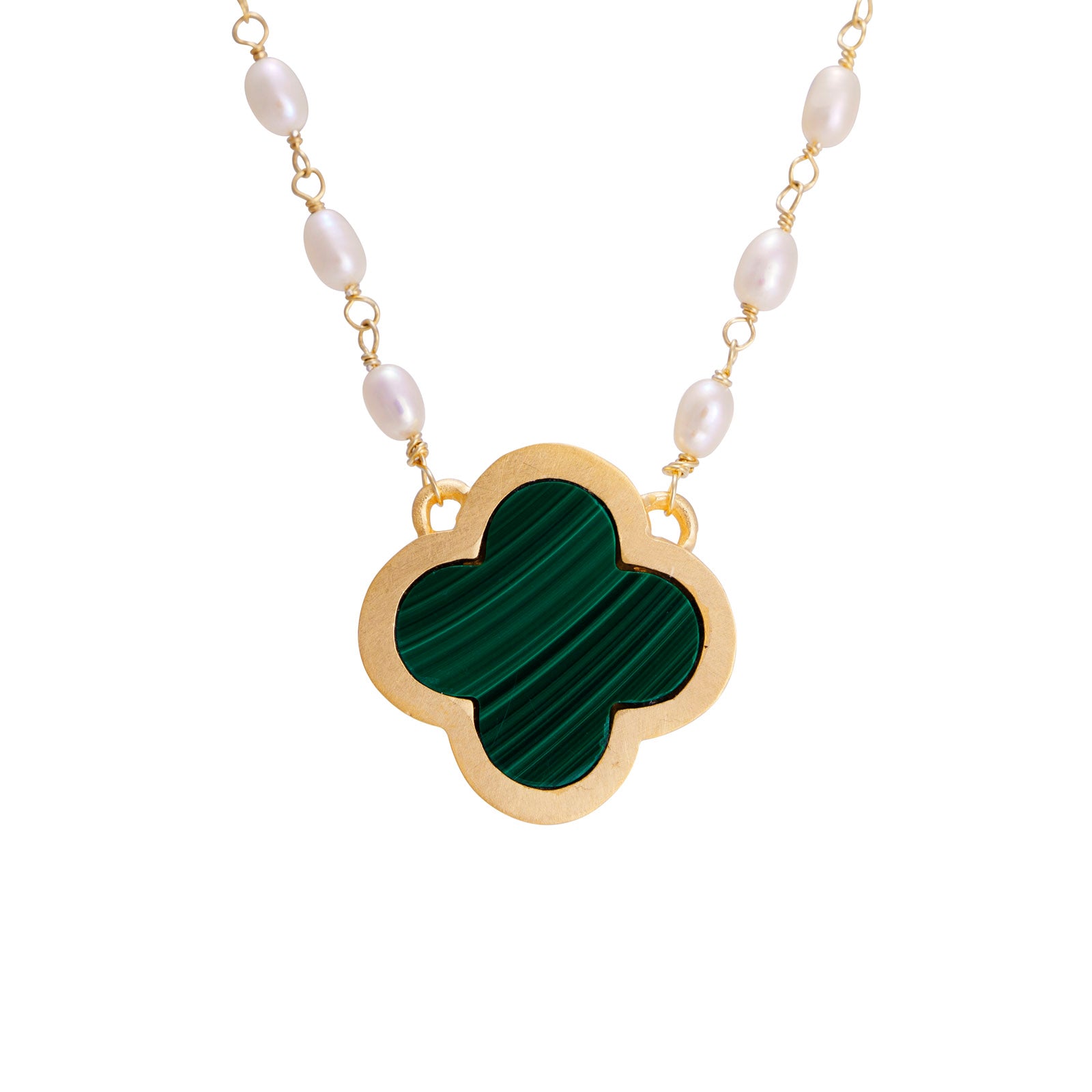PEARL MALACHITE CLOVER NECKLACE
