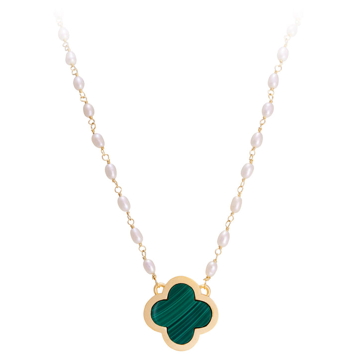 PEARL MALACHITE CLOVER NECKLACE