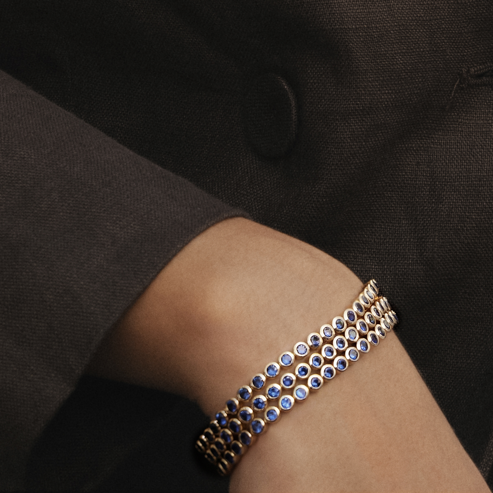 BLUE BEZEL SET TENNIS BRACELET