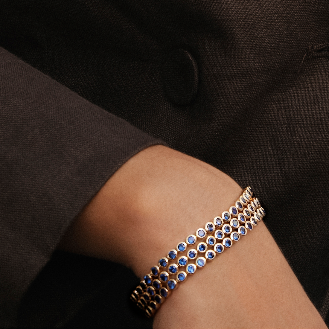 BLUE BEZEL SET TENNIS BRACELET