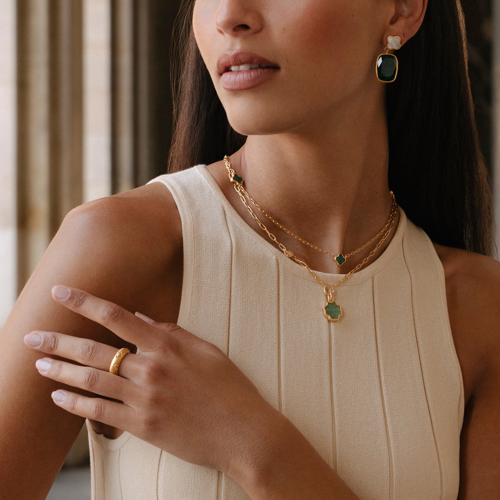 MOP GREEN AGATE DROPS DROPS