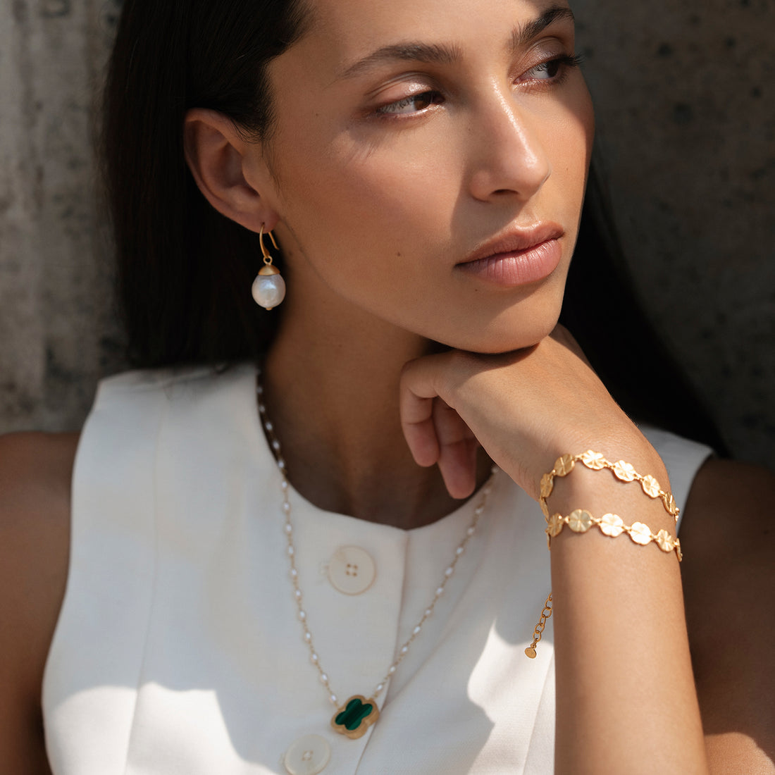 PEARL MALACHITE CLOVER NECKLACE