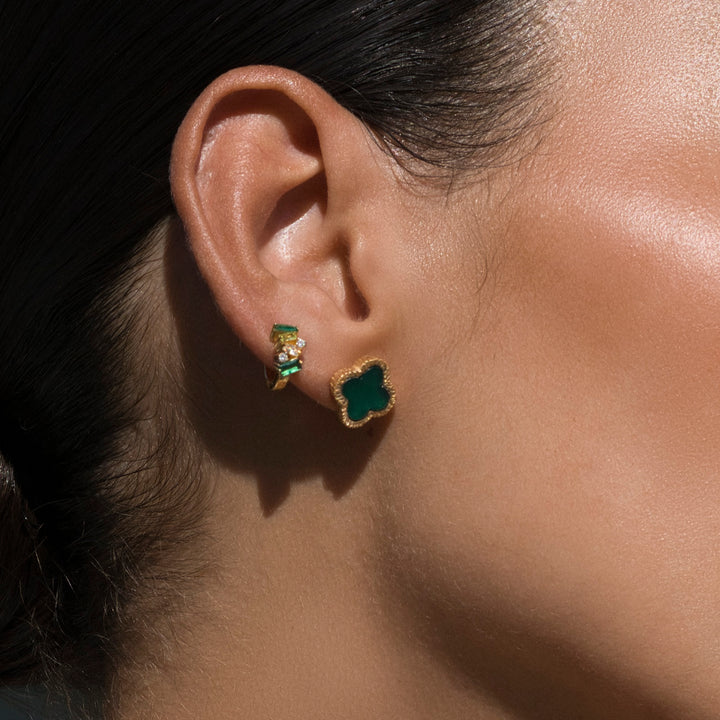 GREEN AGATE CLOVER STUDS