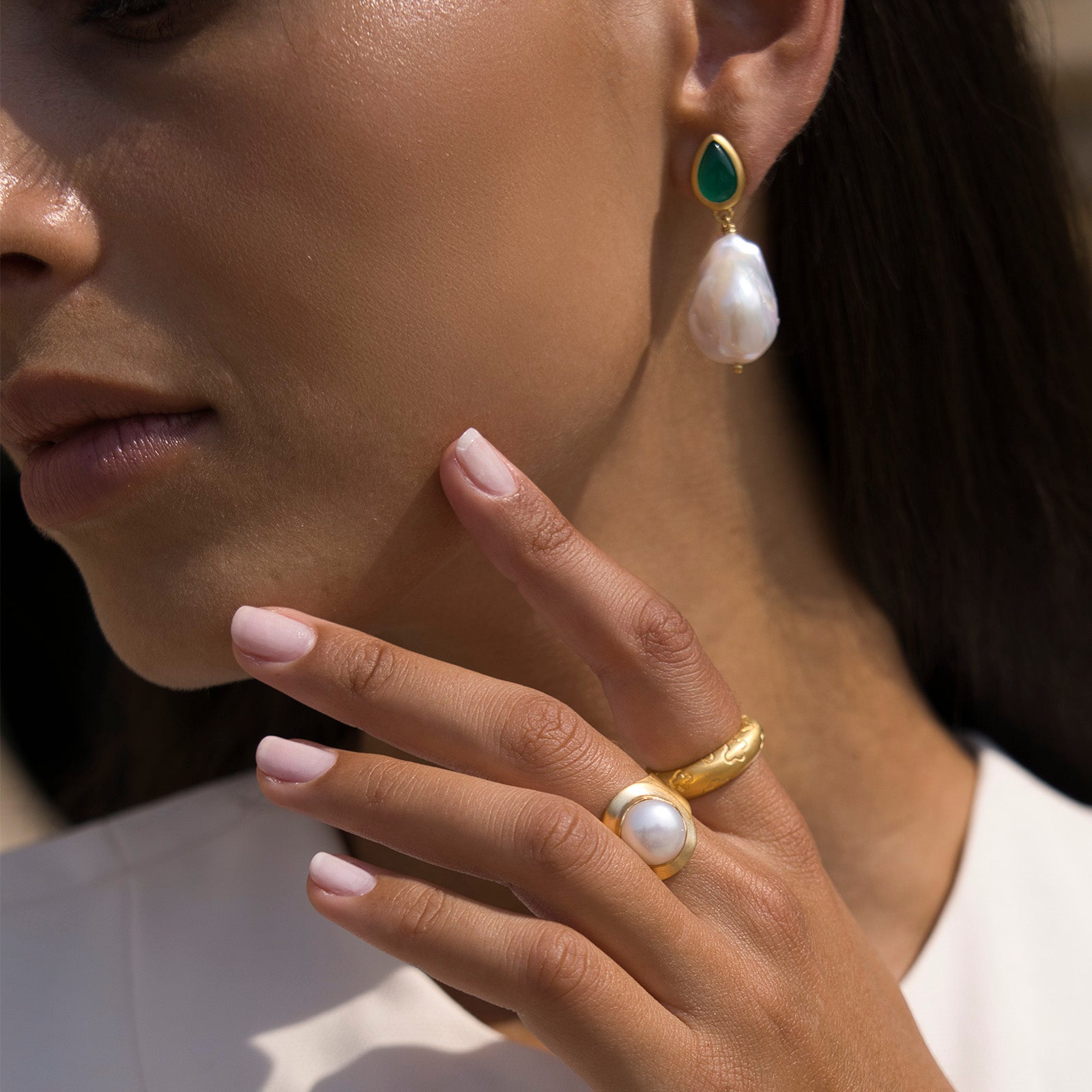 GREEN AGATE BAROQUE DROPS