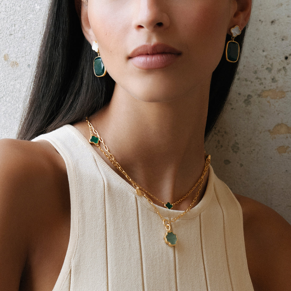 MOP GREEN AGATE DROPS DROPS