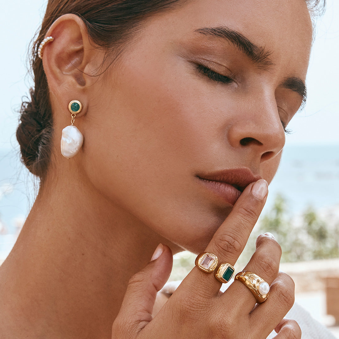 GREEN AGATE ROSE QUARTZ RING