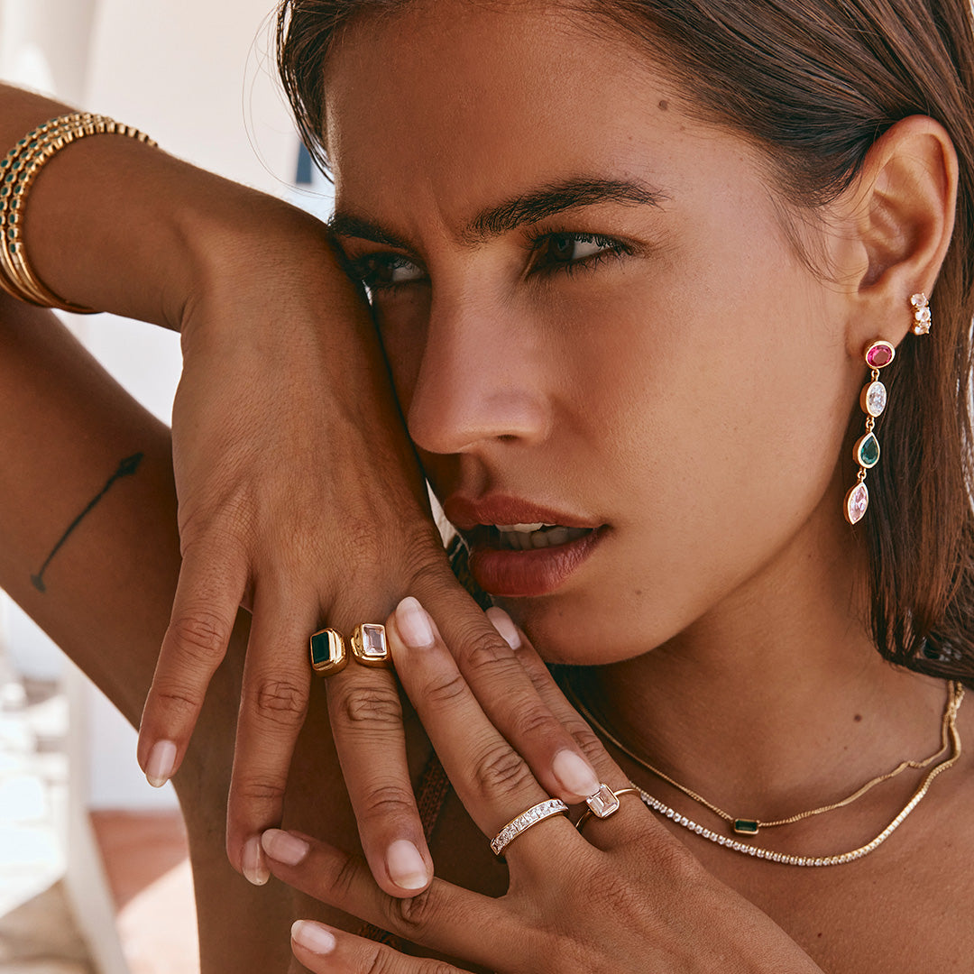 GREEN AGATE ROSE QUARTZ RING