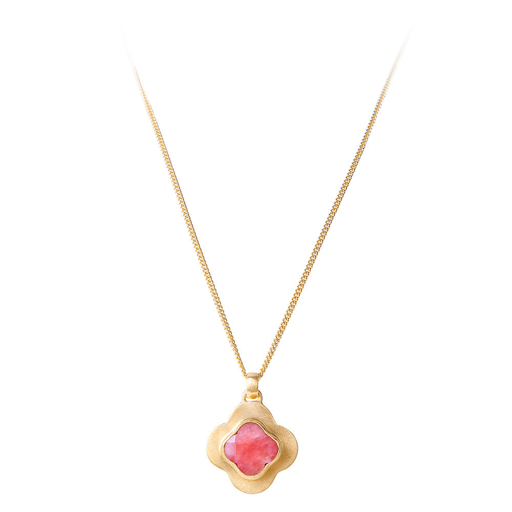 PINK AGATE CLOVER NECKLACE
