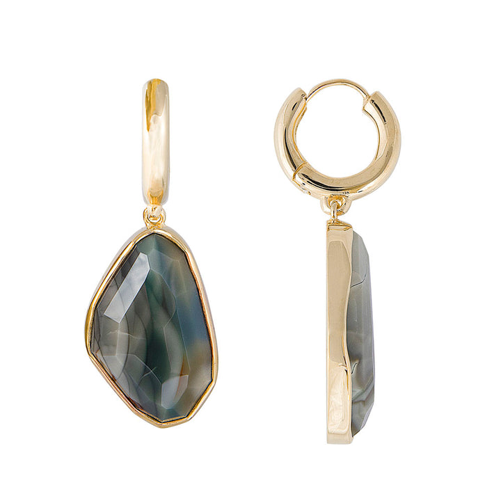 FREE-FORM IMPERIAL JASPER EARRINGS - GREEN/CREAM