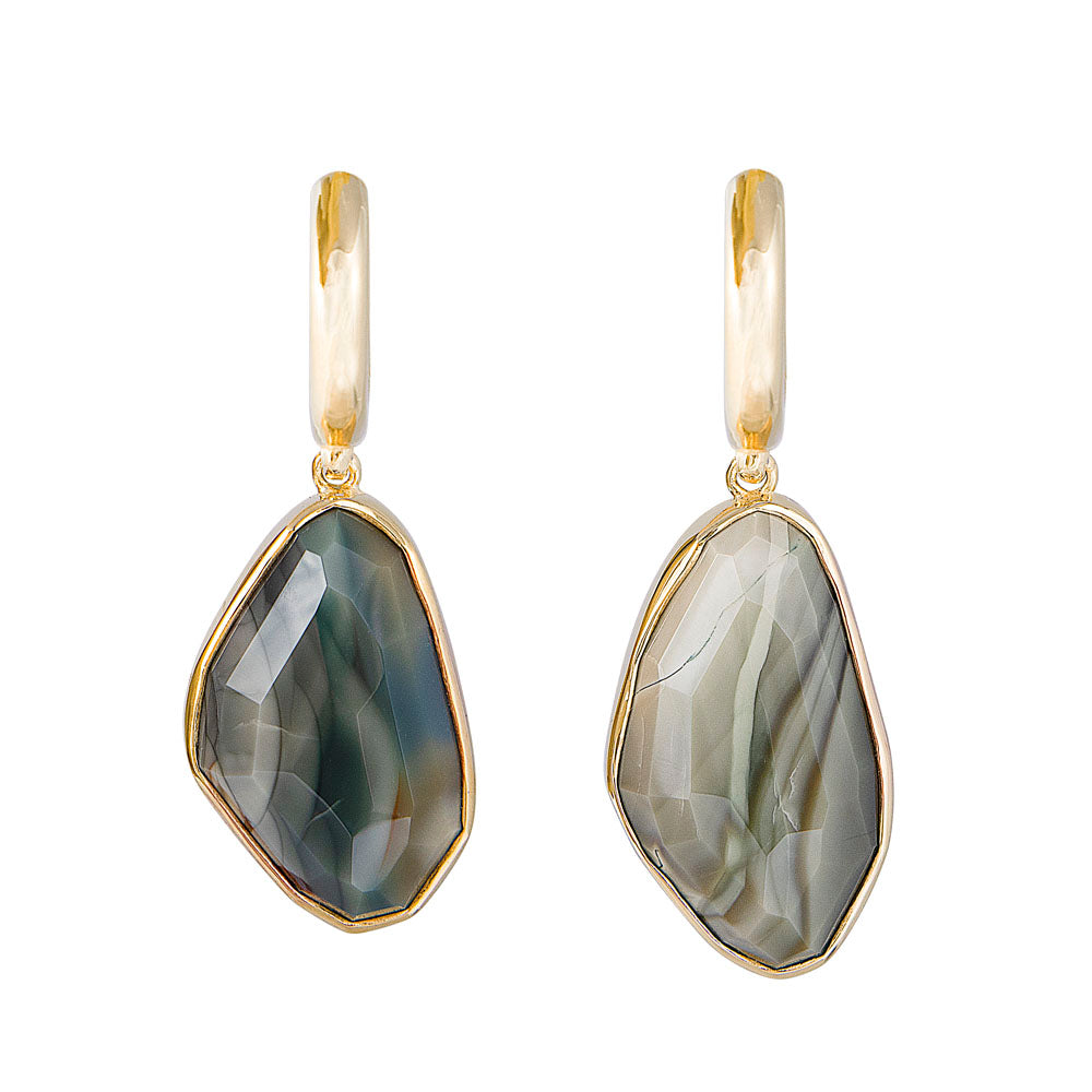 FREE-FORM IMPERIAL JASPER EARRINGS - GREEN/CREAM