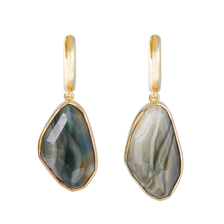 FREE-FORM IMPERIAL JASPER EARRINGS - GREEN/CREAM