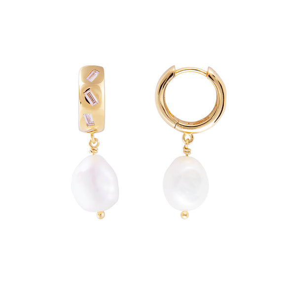 SCATTER BAGUETTE PEARL HOOPS