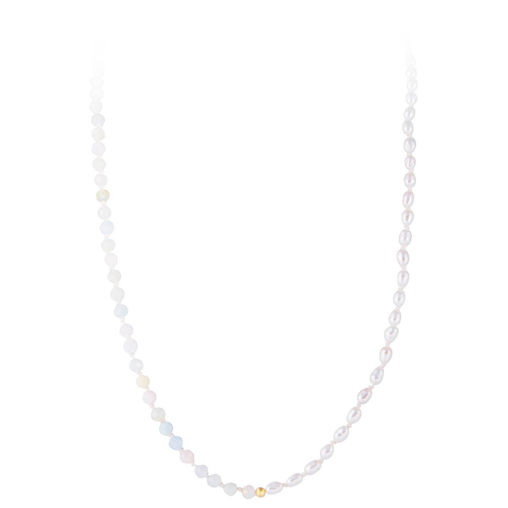HALF MORGANITE SEED PEARL NECKLACE