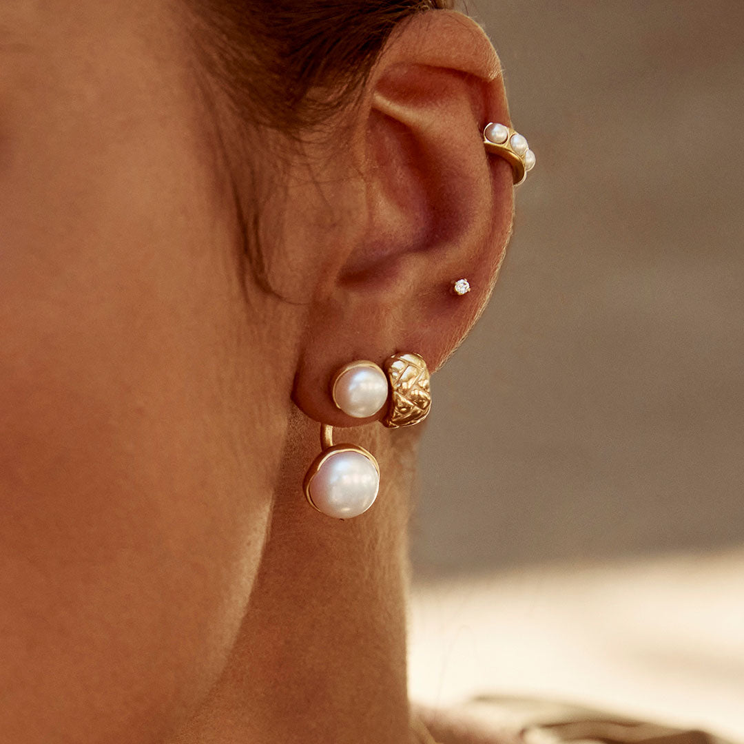 DOUBLE PEARL EAR JACKETS - GOLD