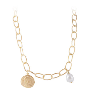 ANCIENT COIN PEARL LINK NECKLACE