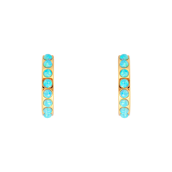 Blue Opal Crystal Midi Hoops Gold