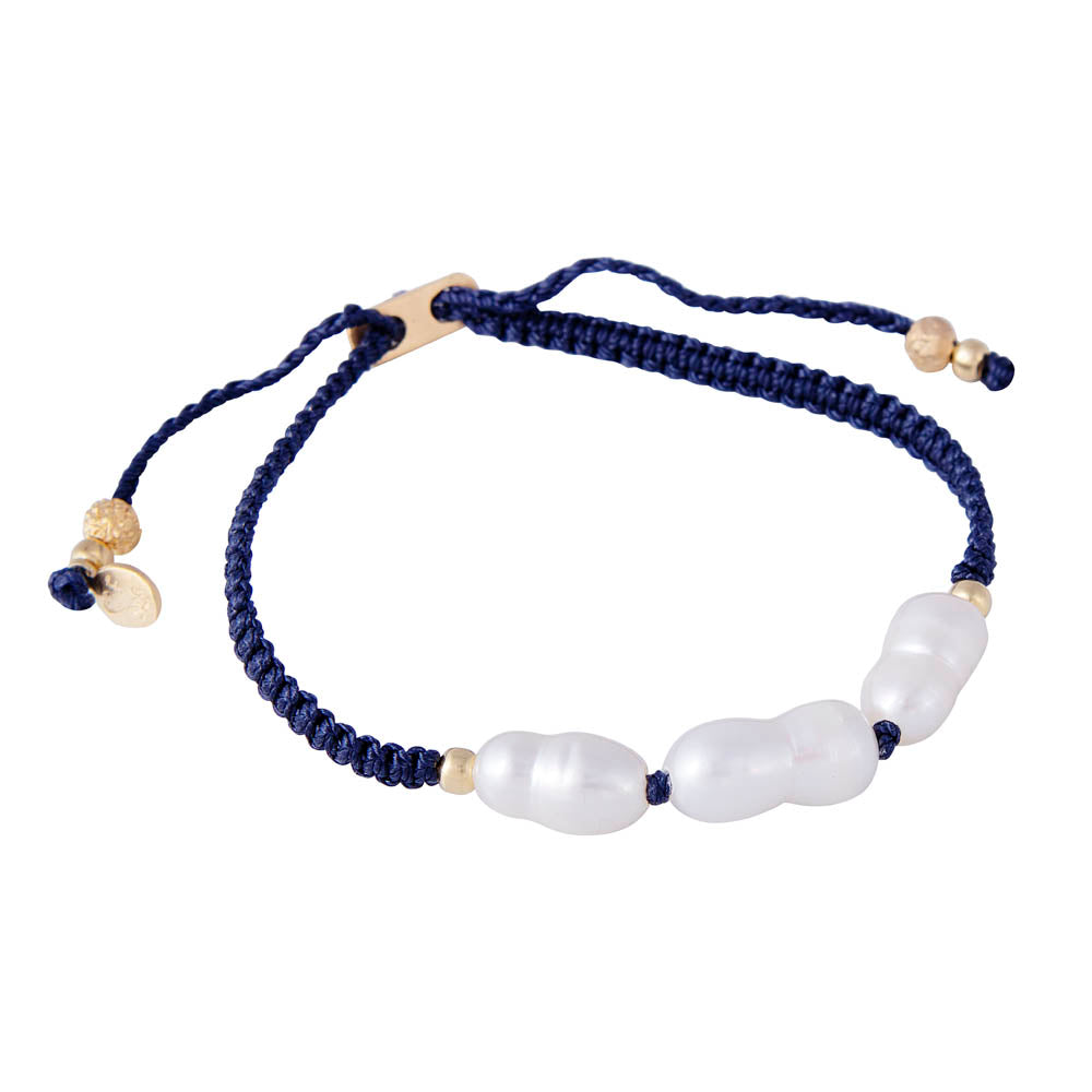 RICE PEARL ROPE BRACELET - NAVY