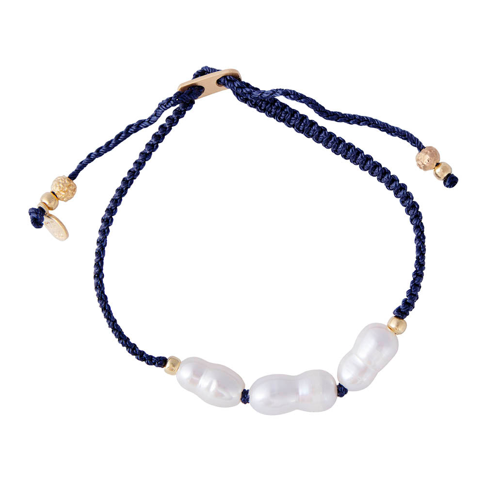 RICE PEARL ROPE BRACELET - NAVY