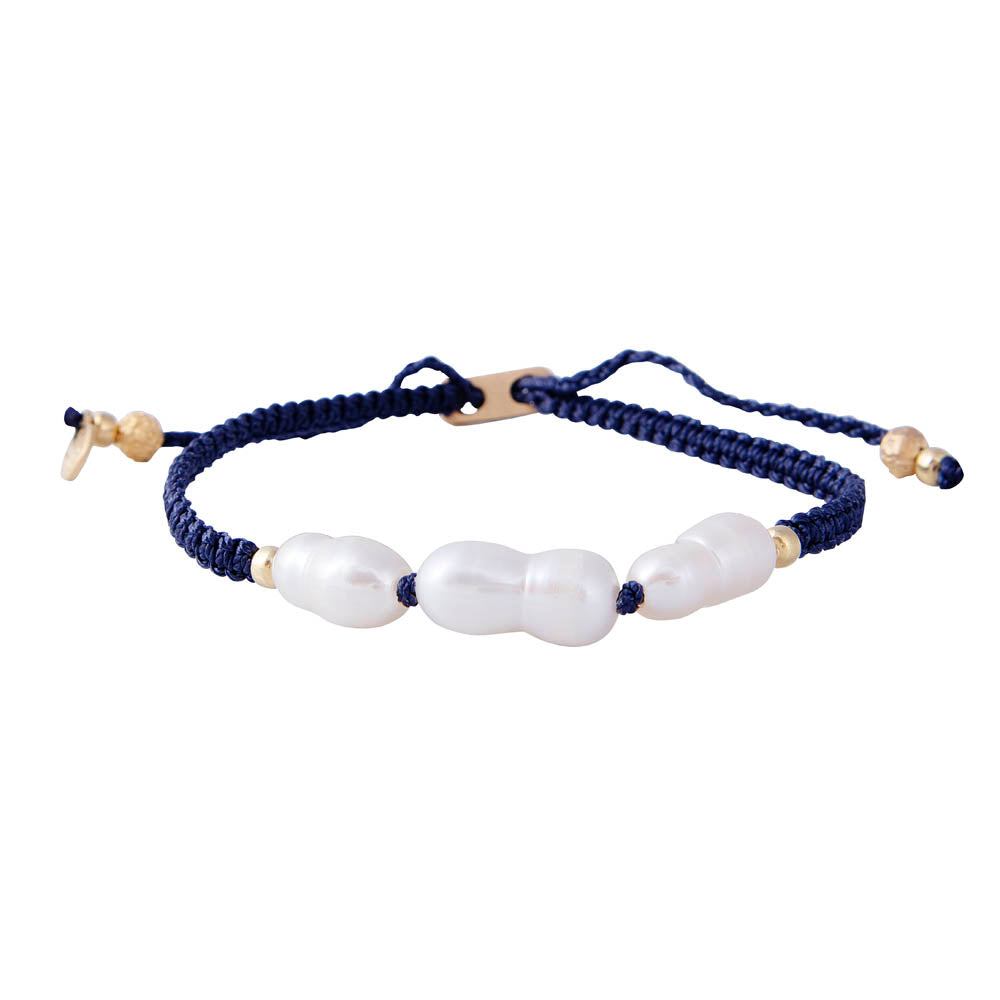 RICE PEARL ROPE BRACELET - NAVY